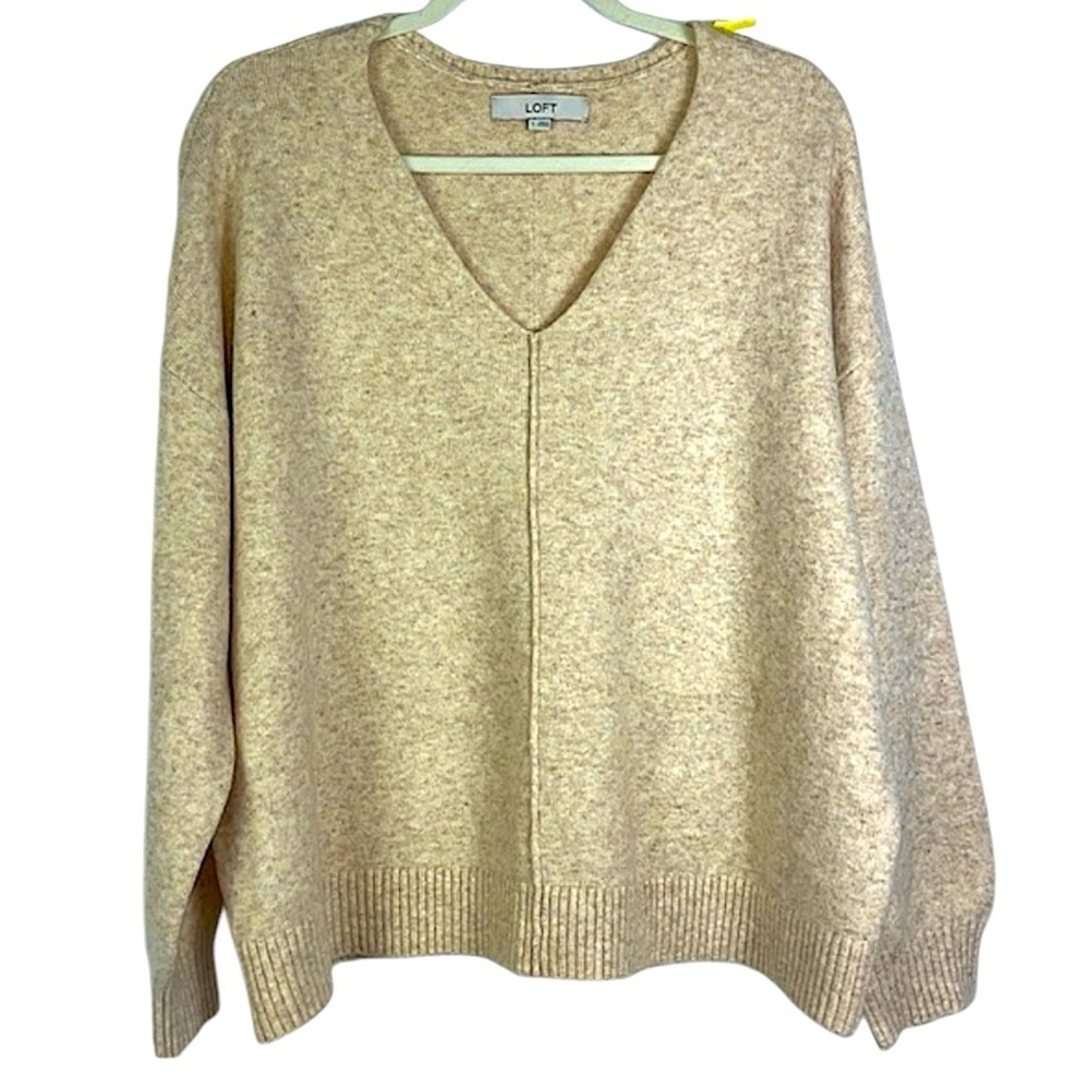 LOFT popover boxy v neck long sleeve comfy super soft sweater Sz L